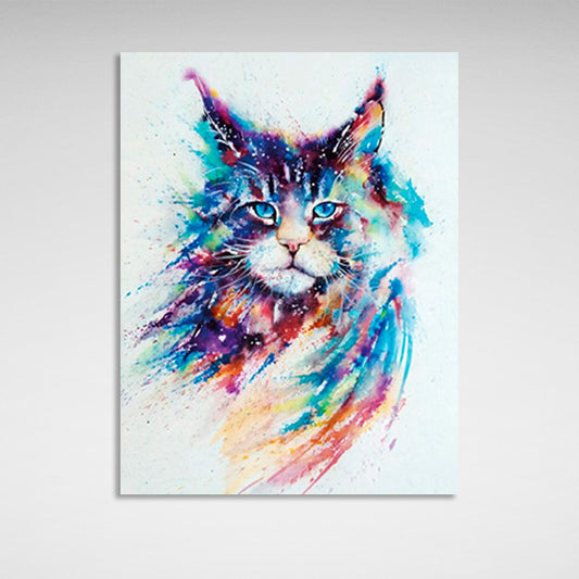 Cat in rainbow colors on white background Canvas Wall Art Print