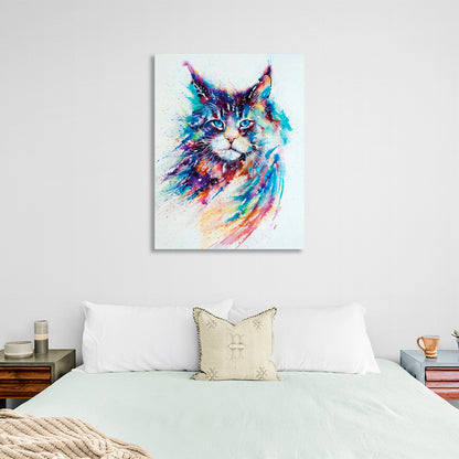 Cat in rainbow colors on white background Canvas Wall Art Print