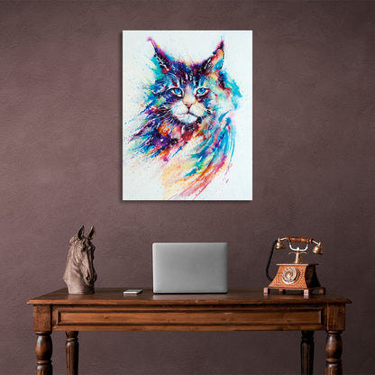 Cat in rainbow colors on white background Canvas Wall Art Print