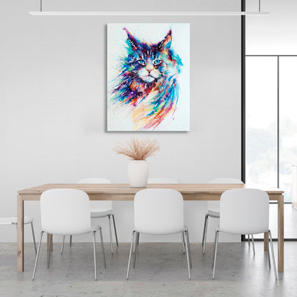 Cat in rainbow colors on white background Canvas Wall Art Print