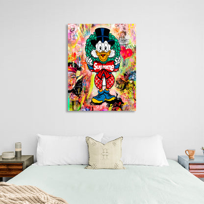 Scrooge in the background of the SUPREME graffiti Inspirational Canvas Wall Art Print