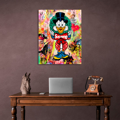 Scrooge in the background of the SUPREME graffiti Inspirational Canvas Wall Art Print