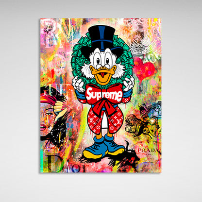 Scrooge in the background of the SUPREME graffiti Inspirational Canvas Wall Art Print