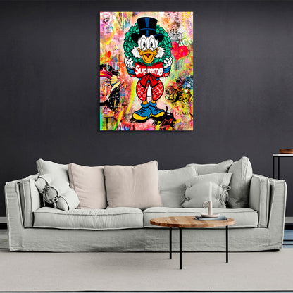 Scrooge in the background of the SUPREME graffiti Inspirational Canvas Wall Art Print