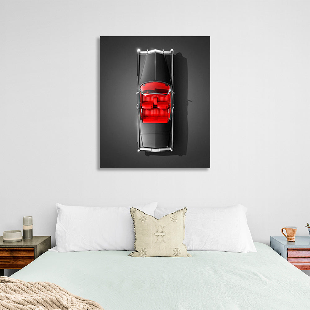 Car black color with red interior on black background Canvas Wall Art Print