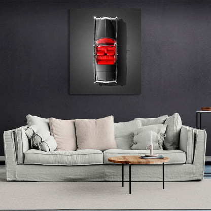 Car black color with red interior on black background Canvas Wall Art Print