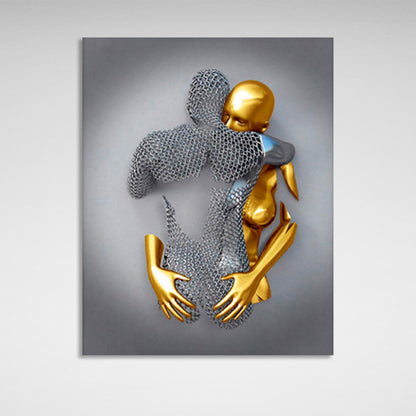 figures of a golden girl and a silver man Canvas Wall Art Print