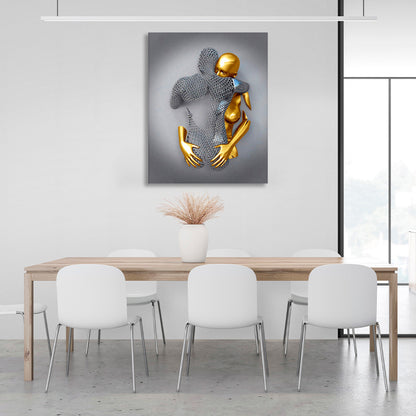 figures of a golden girl and a silver man Canvas Wall Art Print