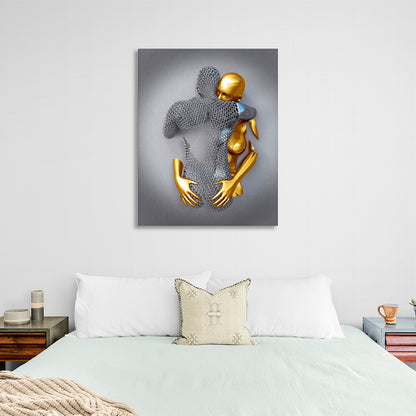 figures of a golden girl and a silver man Canvas Wall Art Print