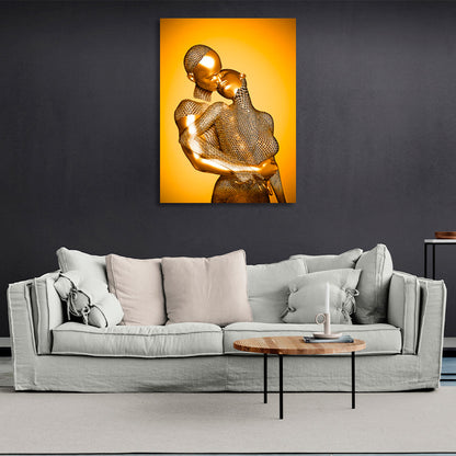 figures in gold color on a gold background Canvas Wall Art Print