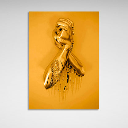 hands in gold color on a gold background Canvas Wall Art Print