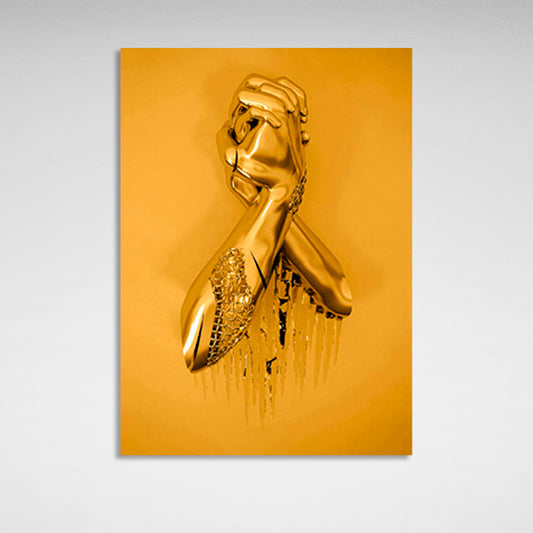 hands in gold color on a gold background Canvas Wall Art Print