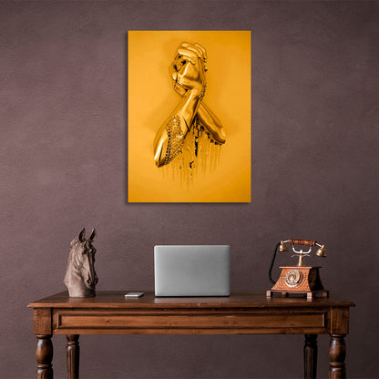 hands in gold color on a gold background Canvas Wall Art Print