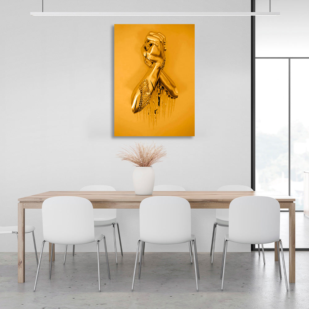 hands in gold color on a gold background Canvas Wall Art Print