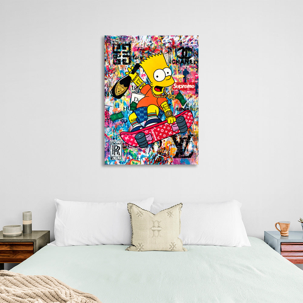 Bart on a skateboard Canvas Wall Art Print