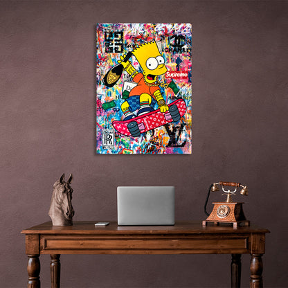 Bart on a skateboard Canvas Wall Art Print