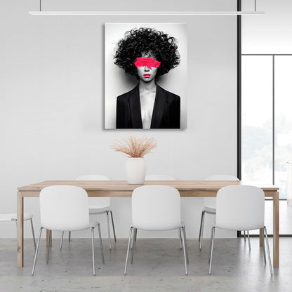 Curly girl in jacket on gray backgroundCanvas Wall Art Print