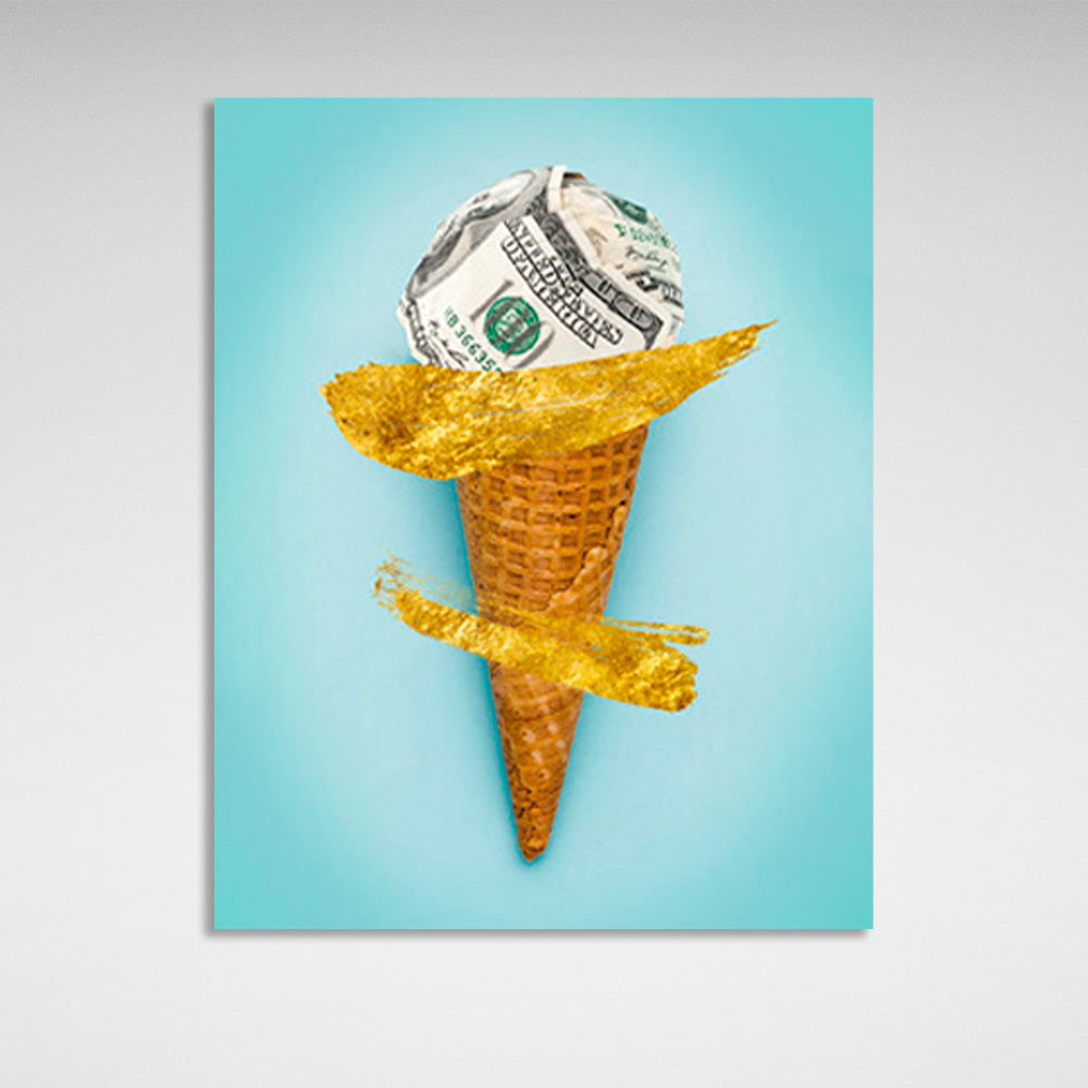 A horn with a ball of dollars Inspirational Canvas Wall Art Print