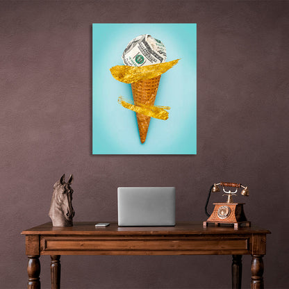 A horn with a ball of dollars Inspirational Canvas Wall Art Print