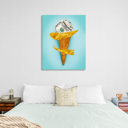 A horn with a ball of dollars Inspirational Canvas Wall Art Print