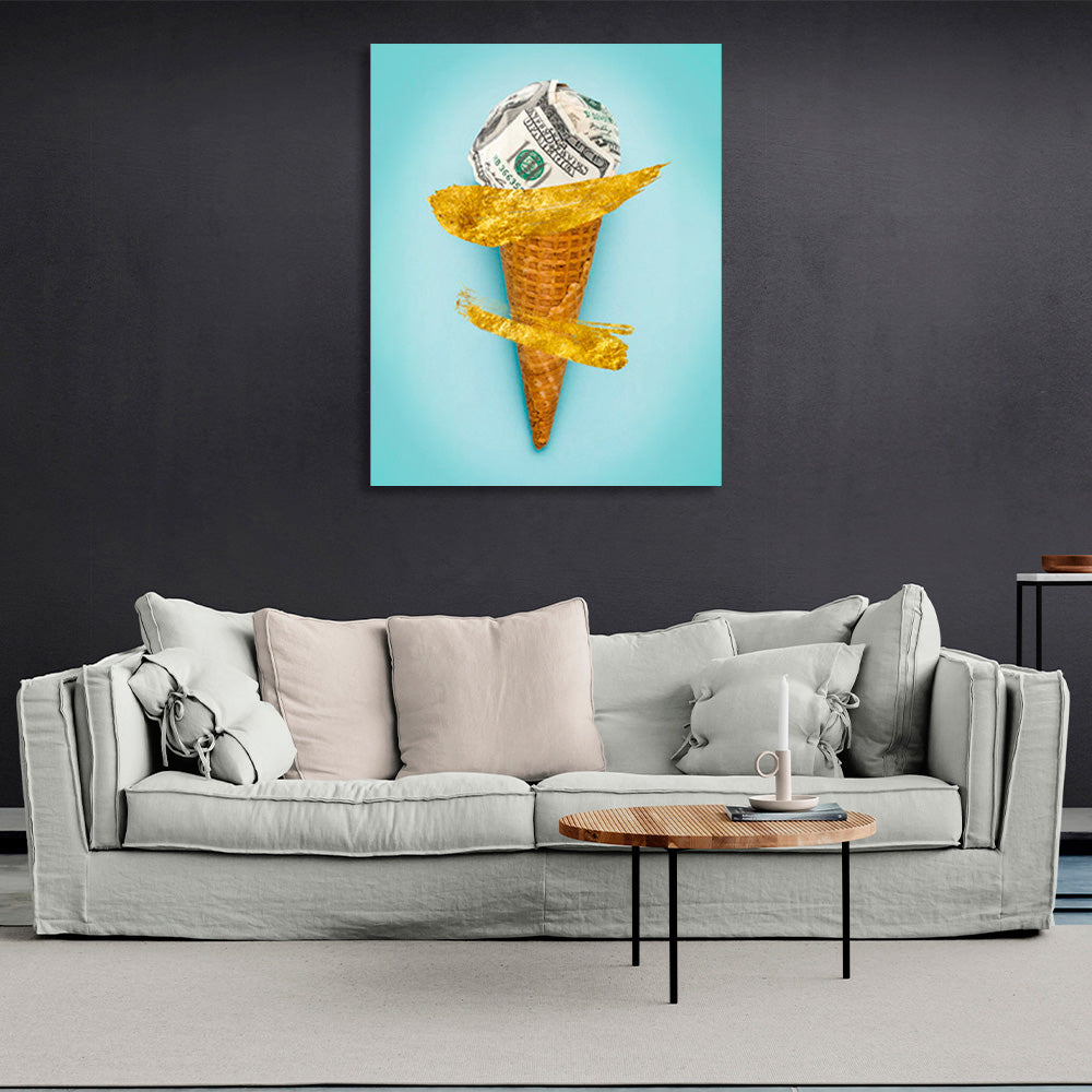 A horn with a ball of dollars Inspirational Canvas Wall Art Print