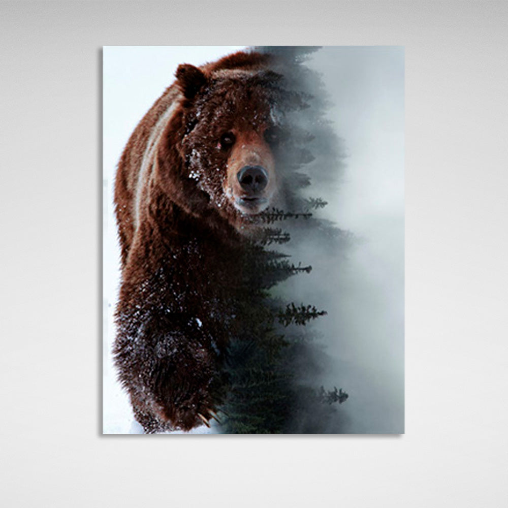 Brown bear and the forest Canvas Wall Art Print