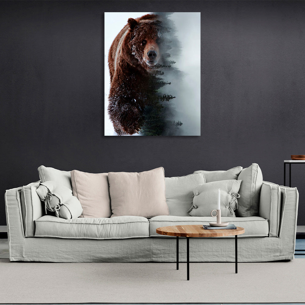 Brown bear and the forest Canvas Wall Art Print