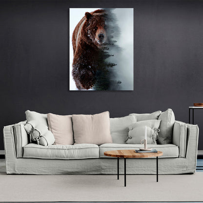 Brown bear and the forest Canvas Wall Art Print