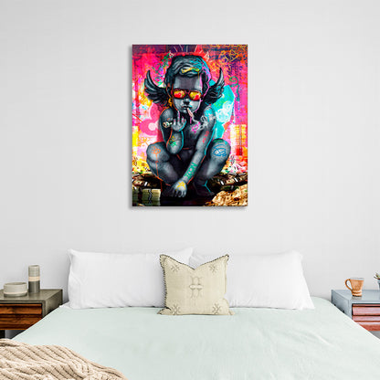 Angel baby near a pile of money Inspirational Canvas Wall Art Print