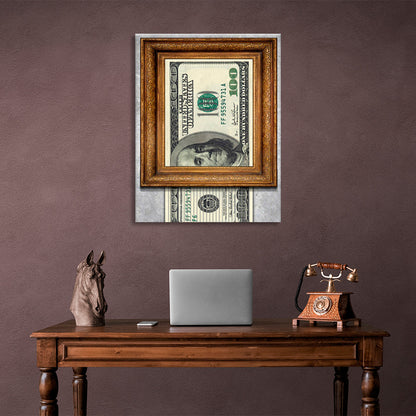 100 dollars in a frame Inspirational Canvas Wall Art Print