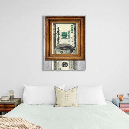 100 dollars in a frame Inspirational Canvas Wall Art Print