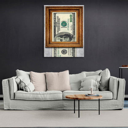 100 dollars in a frame Inspirational Canvas Wall Art Print