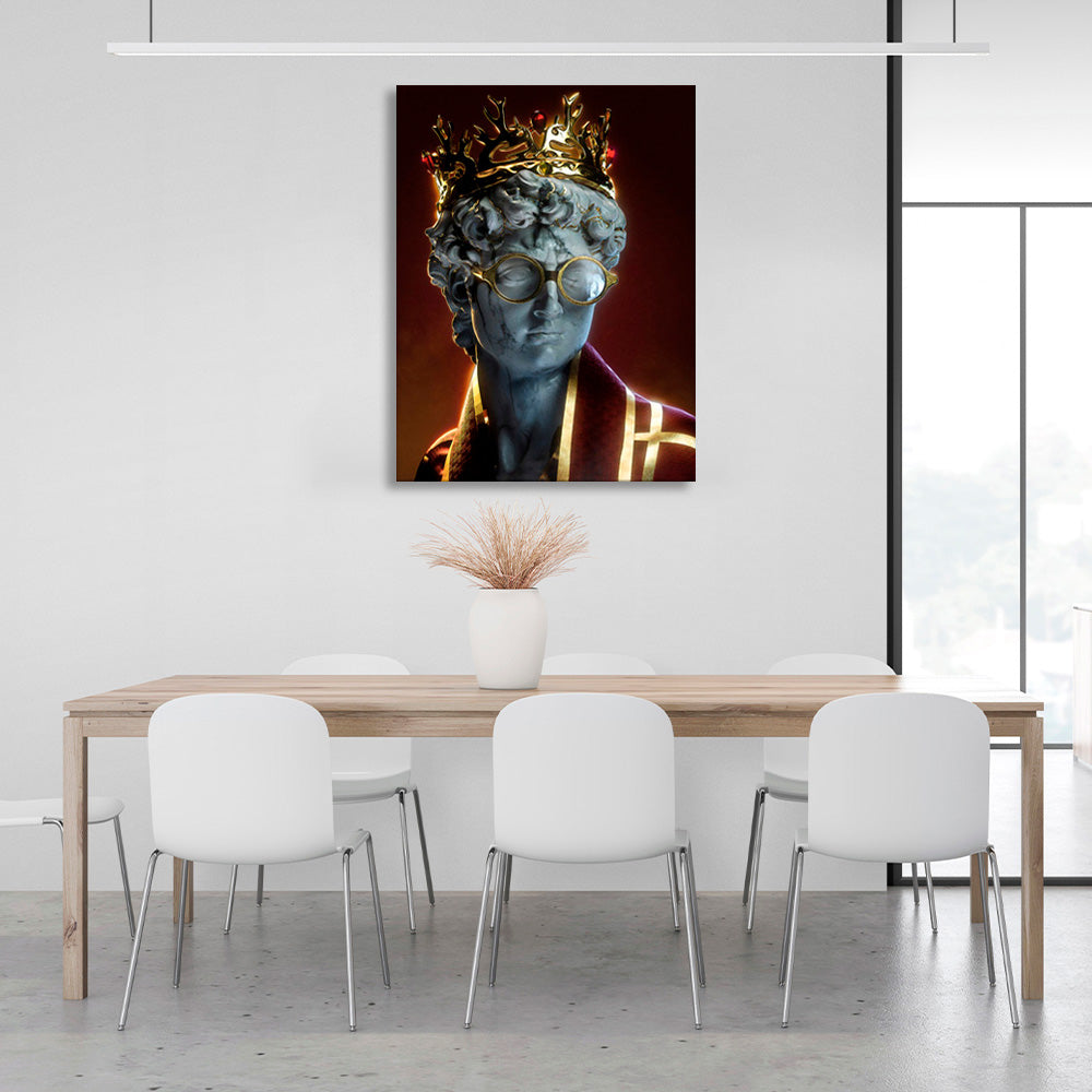 A sculpture in a crown and robe Canvas Wall Art Print