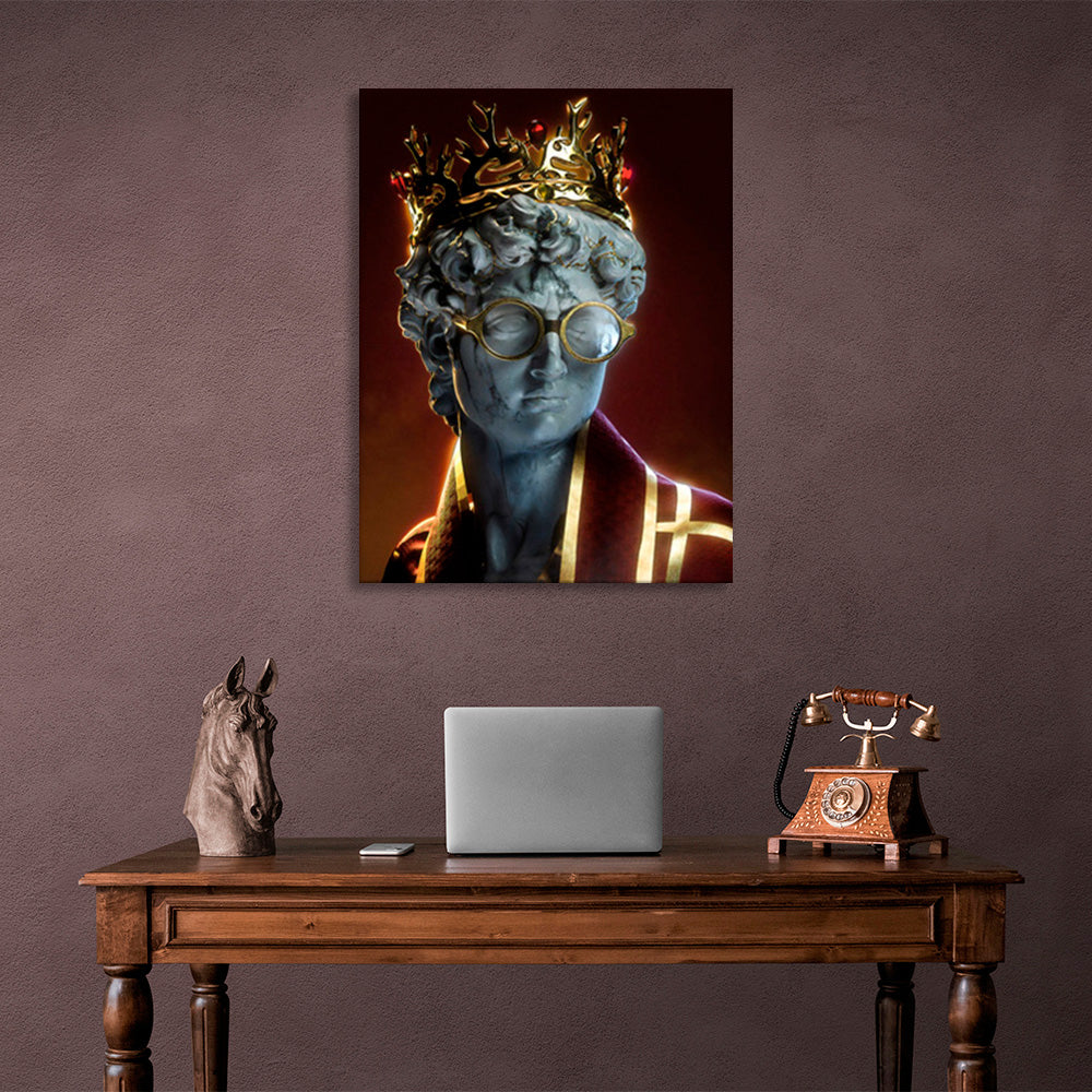 A sculpture in a crown and robe Canvas Wall Art Print