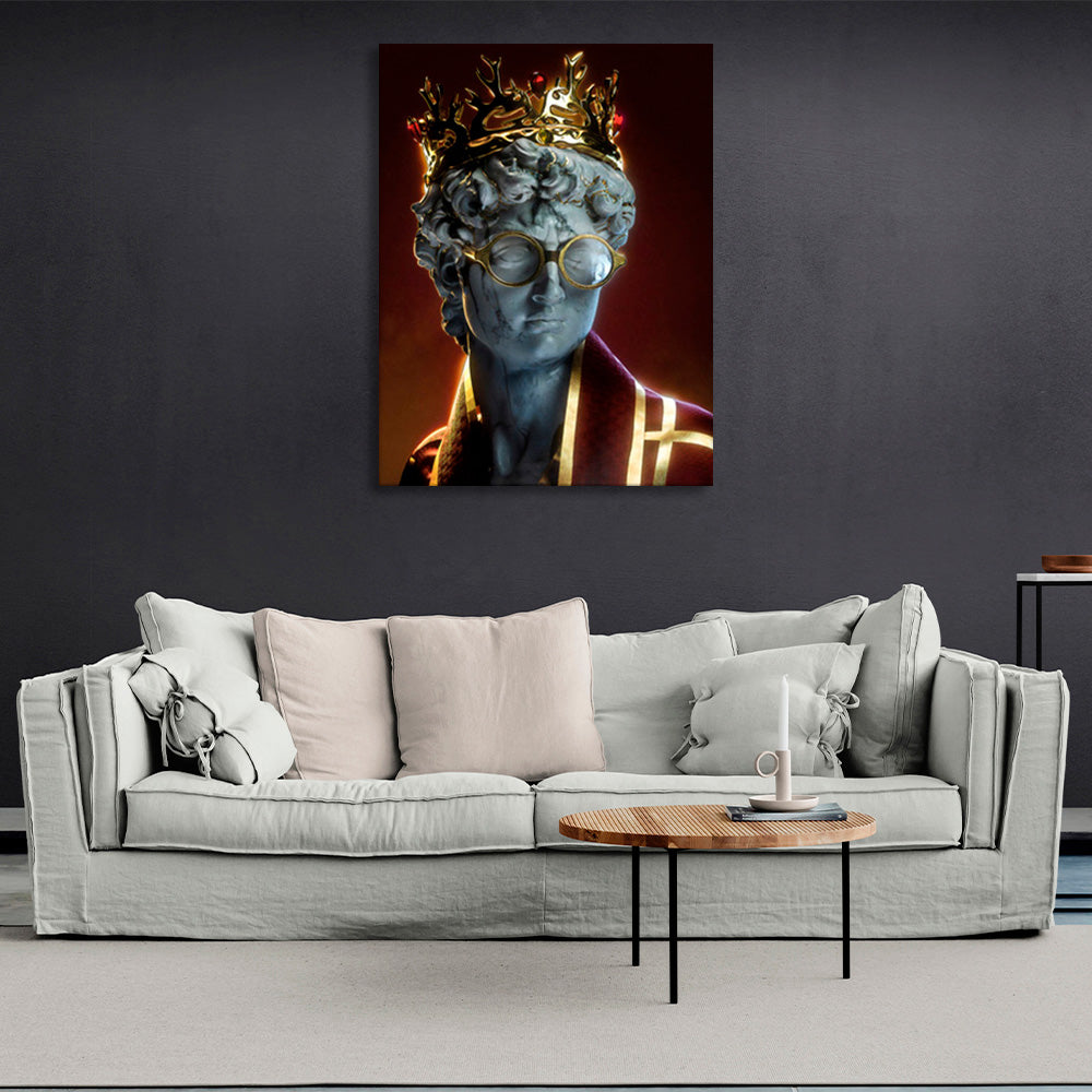 A sculpture in a crown and robe Canvas Wall Art Print