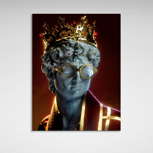 A sculpture in a crown and robe Canvas Wall Art Print