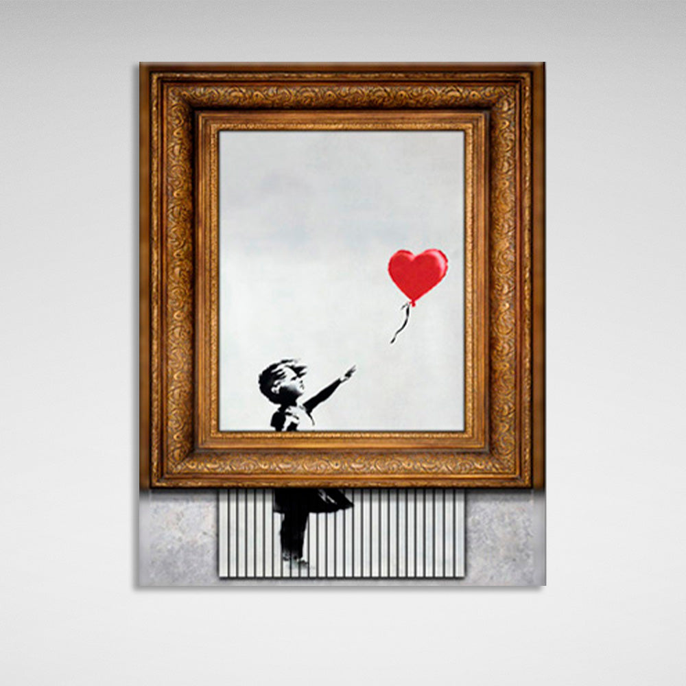 A boy lets go of a framed balloon Canvas Wall Art Print