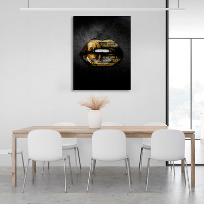 $100 drawing on black lips Canvas Wall Art Print