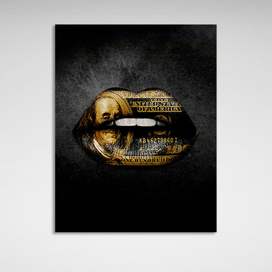 $100 drawing on black lips Canvas Wall Art Print