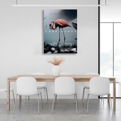 One pink flamingo in a cloudy city Canvas Wall Art Print