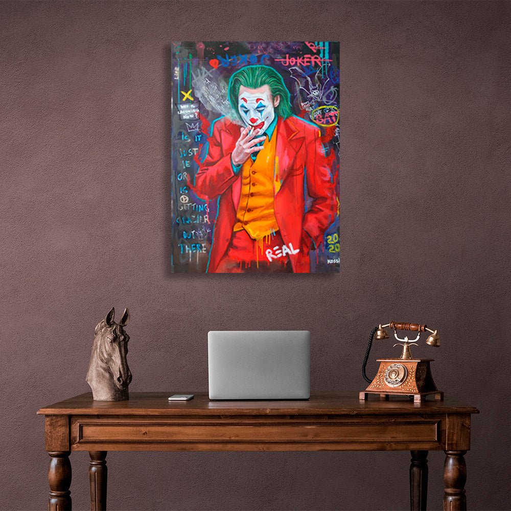 Joker smokes a cigarette Canvas Wall Art Print