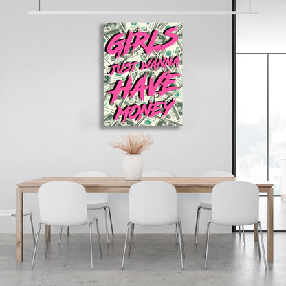 The inscription on the background of the dollars Motivational Canvas Wall Art Print