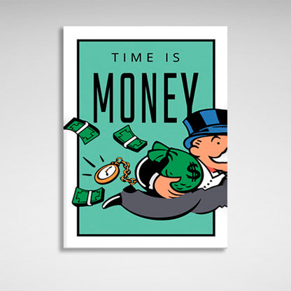 running Alec Monopoly with money in his hands Canvas Wall Art Print