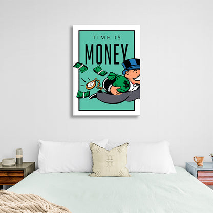 running Alec Monopoly with money in his hands Canvas Wall Art Print