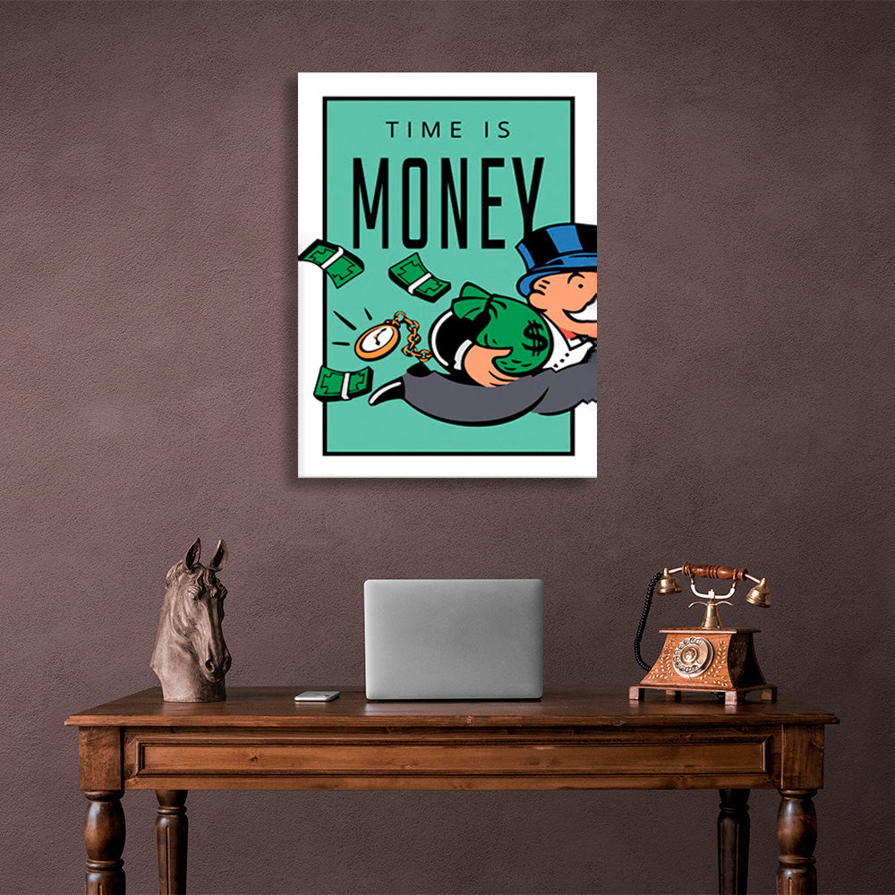 running Alec Monopoly with money in his hands Canvas Wall Art Print