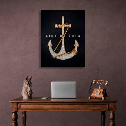 Anchor on a black background with the inscription Motivational Canvas Wall Art Print