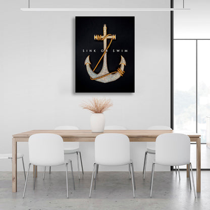 Anchor on a black background with the inscription Motivational Canvas Wall Art Print