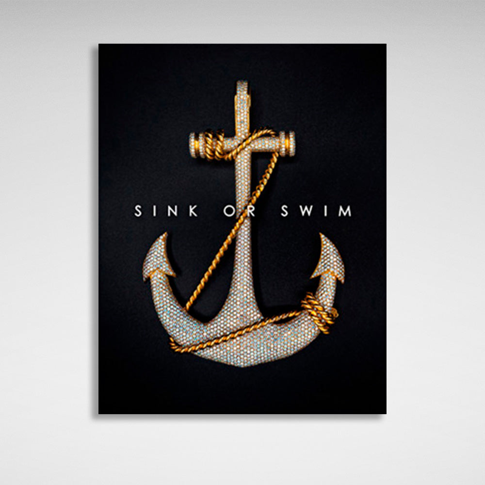 Anchor on a black background with the inscription Motivational Canvas Wall Art Print