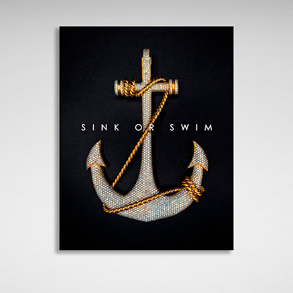 Anchor on a black background with the inscription Motivational Canvas Wall Art Print