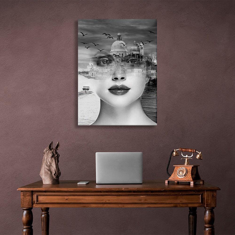 The girl and the city Canvas Wall Art Print